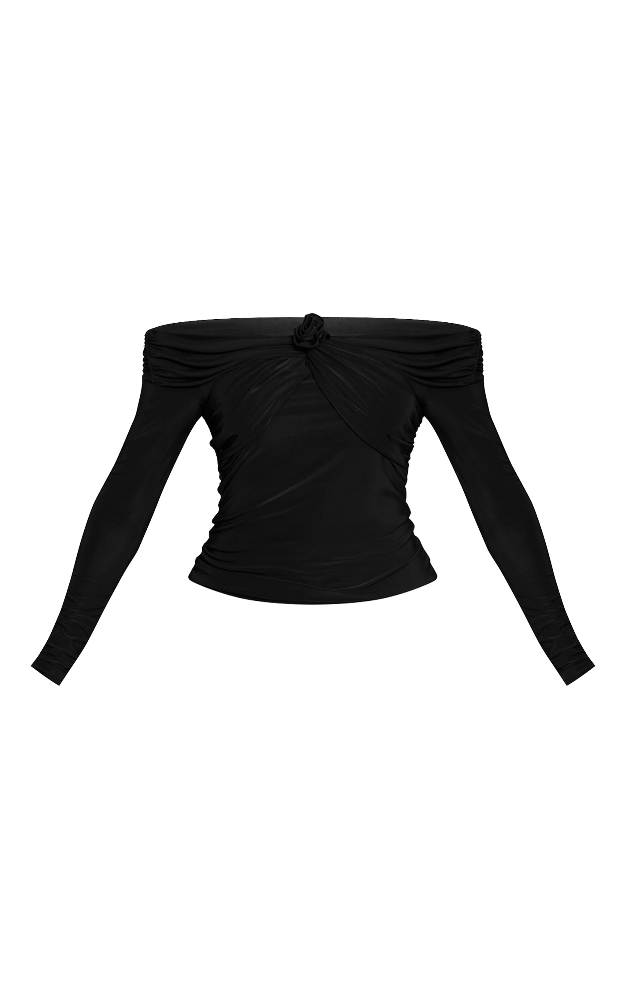 Black Slinky Applique Detail Bardot Long Sleeve Top image 5