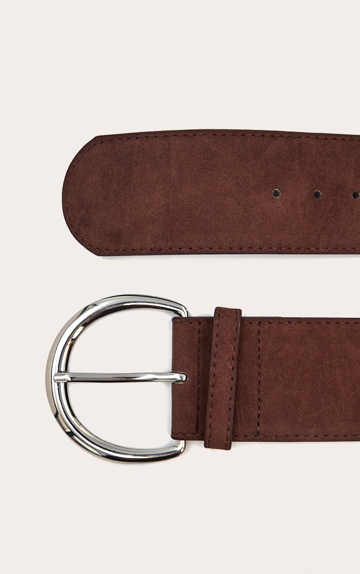 Chocolate Faux Suede Chunky Silver Oval Ring Belt image 3