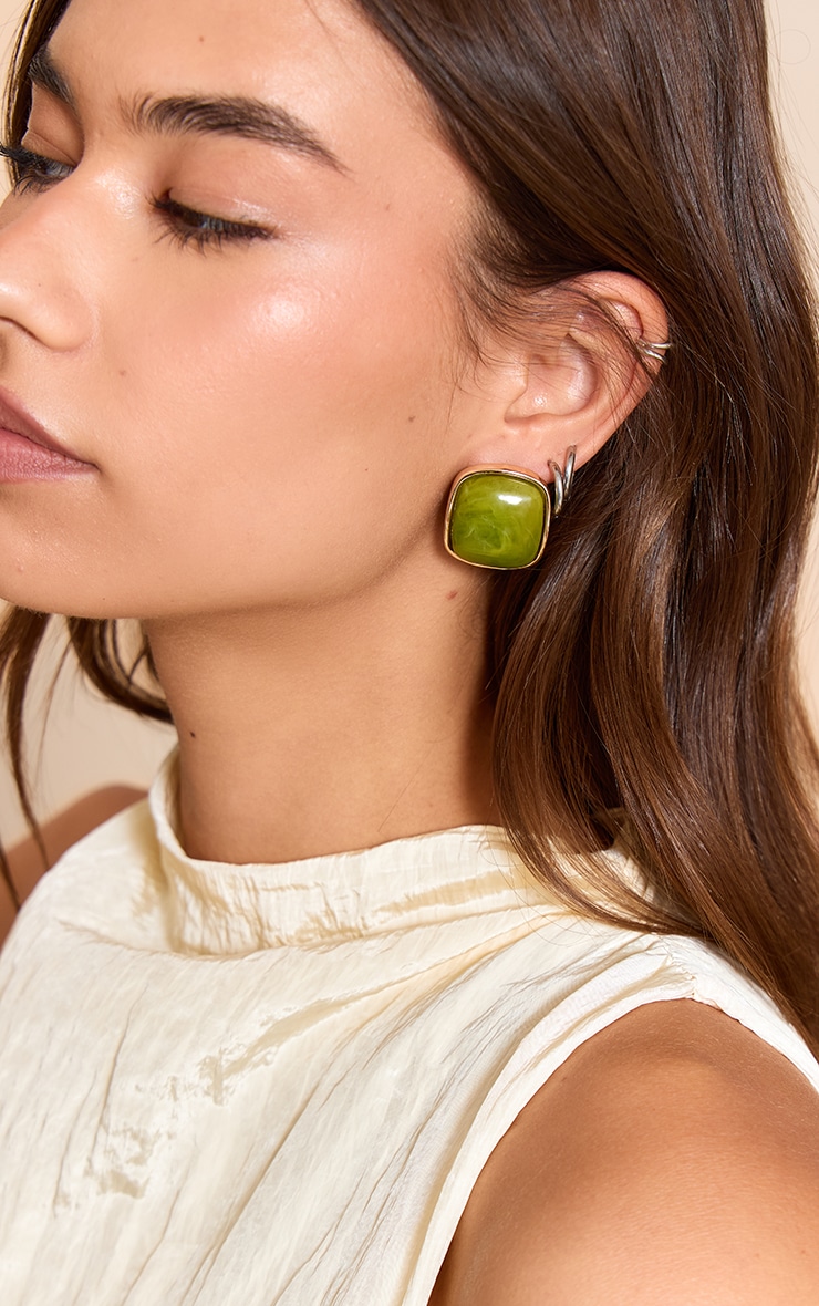 Jade Textured Resin Square Stud Earrings image 1