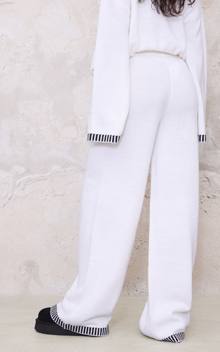 Cream Contrast Stitch Detail Knit Drawstring Waist Trousers image 3