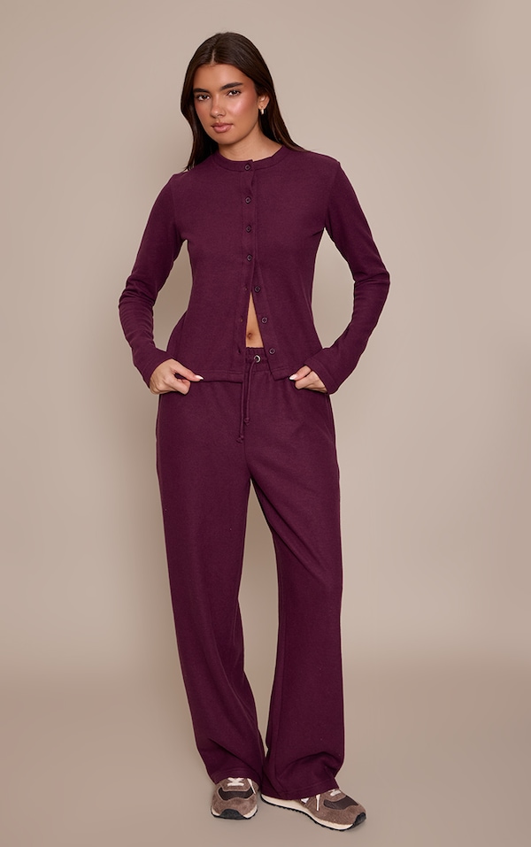 Dark Plum Soft Touch Wide Leg Sweatpants