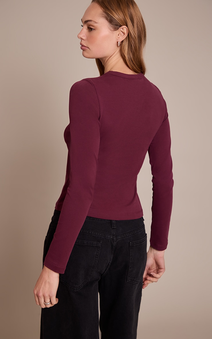 Wine Soft Cotton Crew Neck Longline Long Sleeve Top image 2