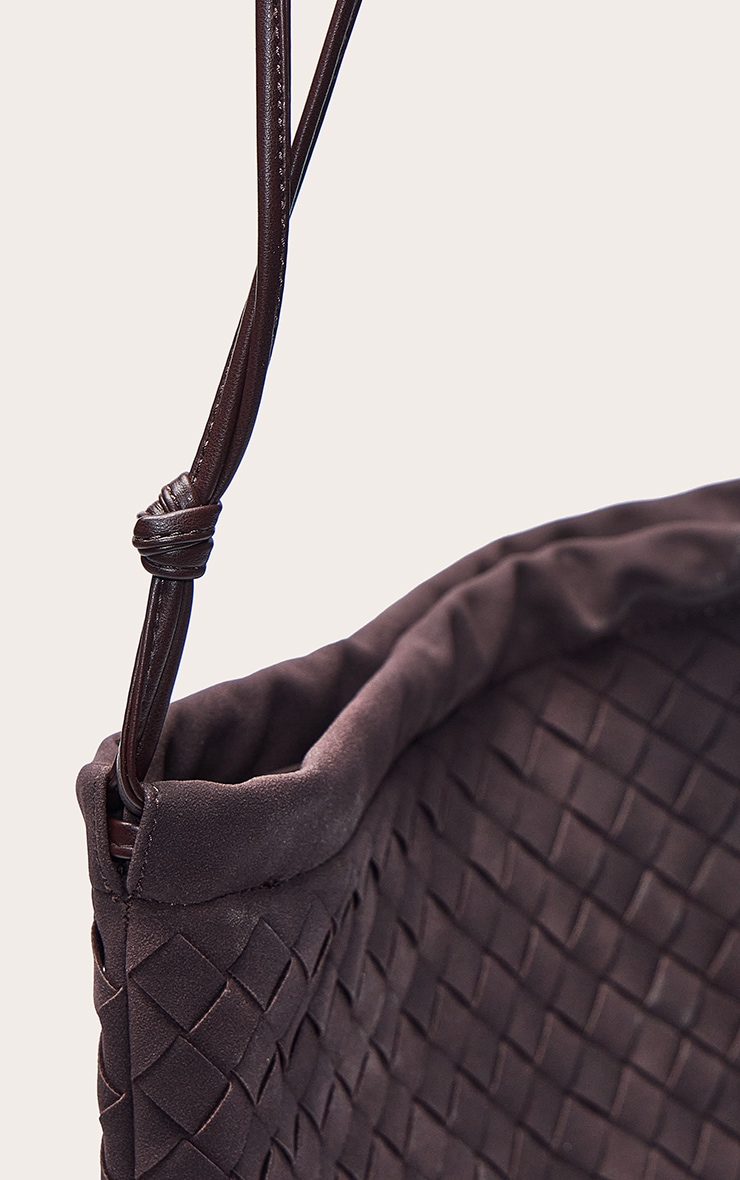 Chocolate Faux Suede Weave Drawstring Bag image 5