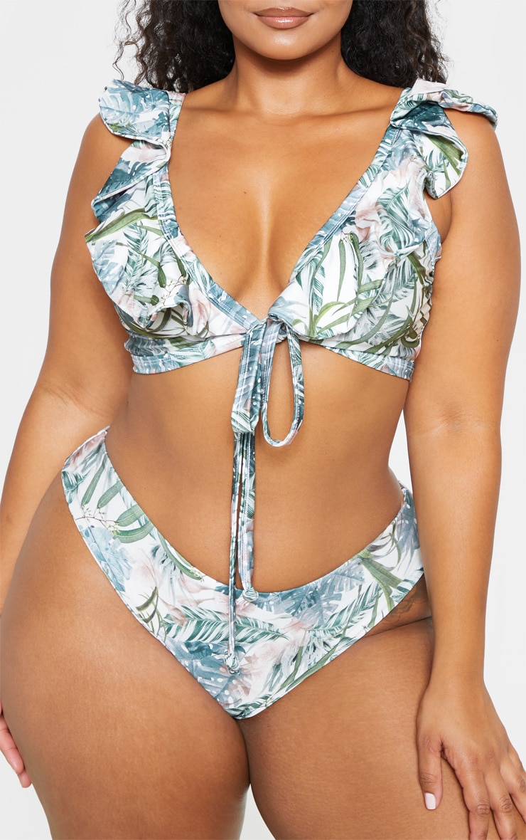 Plus Pale Khaki Leafy Cheeky Bum Bikini Bottom