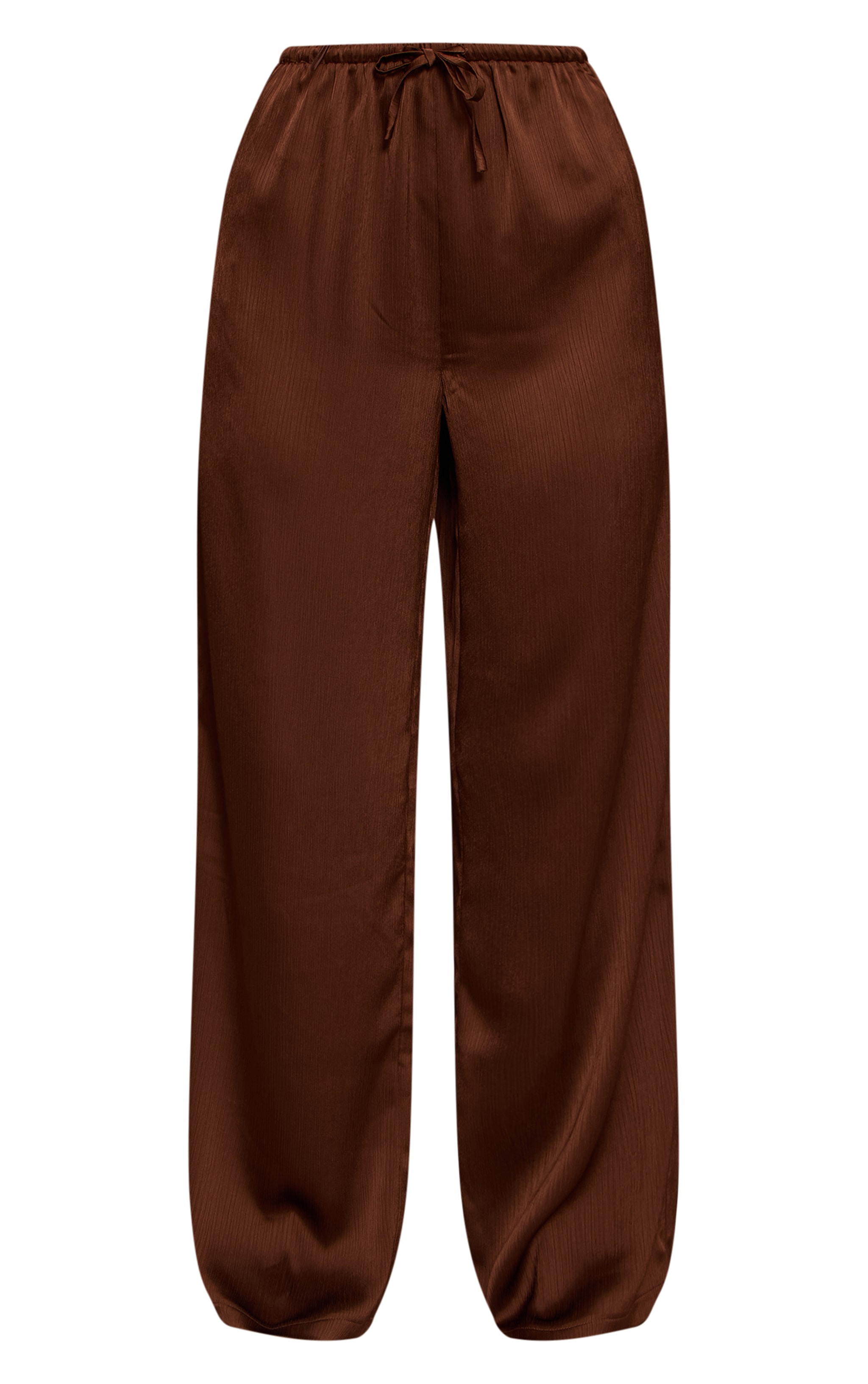 Dark Brown Textured Satin Drawstring Straight Leg Pant image 5