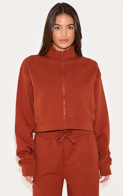 Sweat deluxe tissé roux à épaules carrées et zip