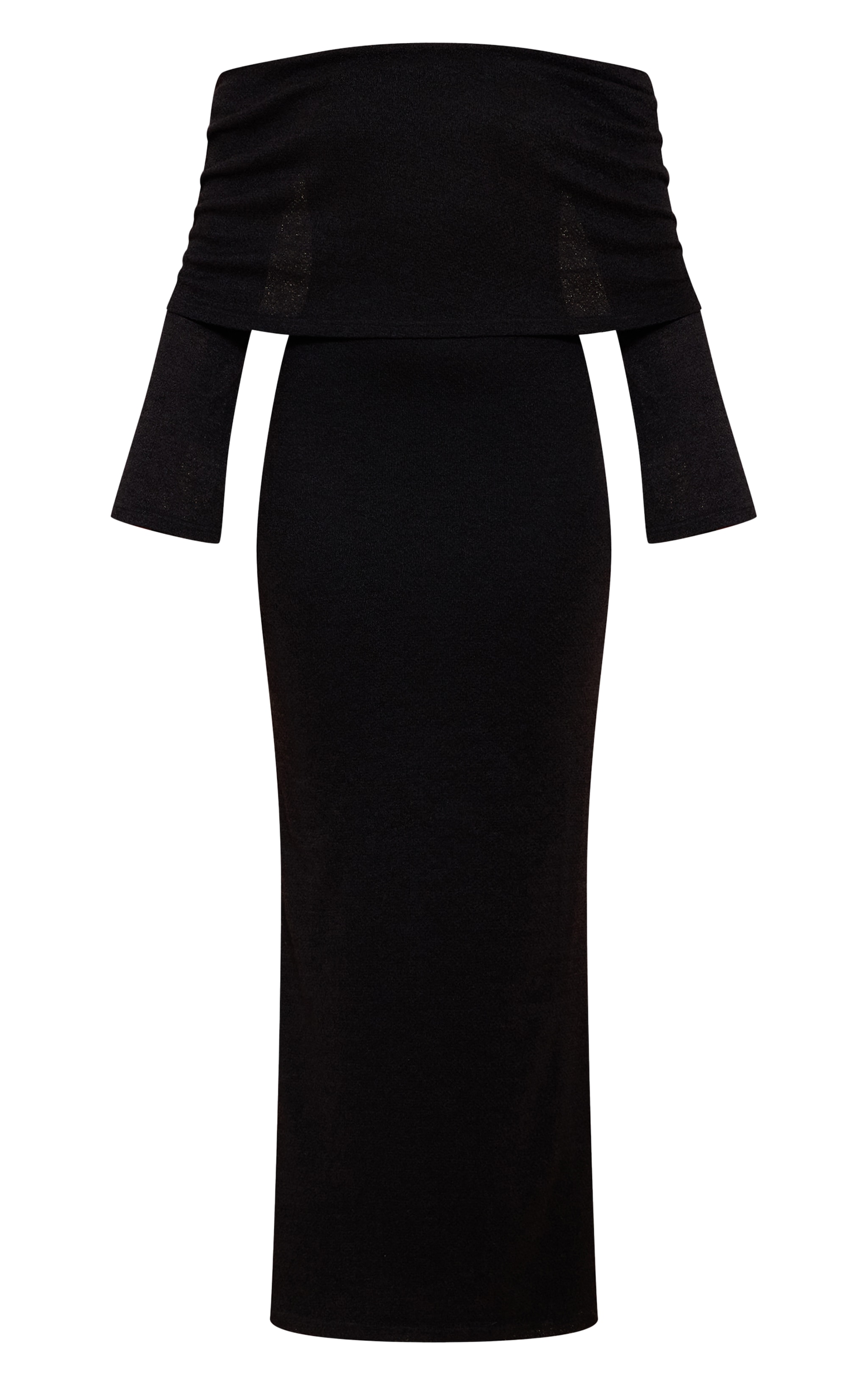 Black Textured Bardot Foldover Maxi Dress image 5
