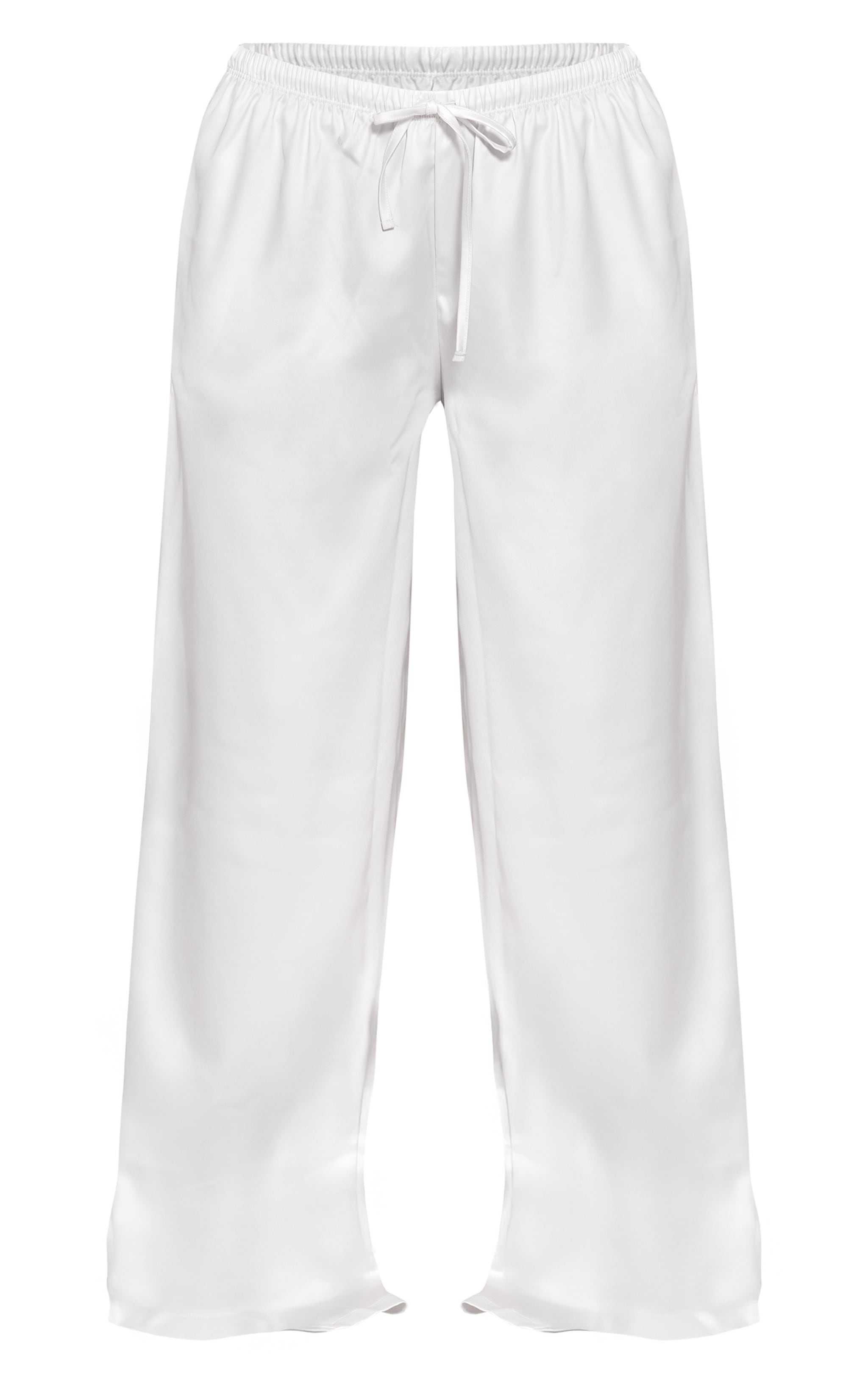  Cream Satin Mid Rise Drawstring Wide Leg Pants image 5