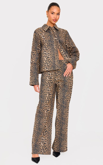 Stone Leopard Twill Wide Leg Pants