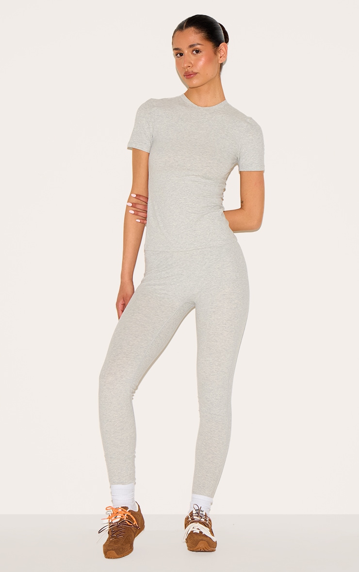 Tall Ash Grey Marl Sculpt Longline Short Sleeve Gym Top image 3