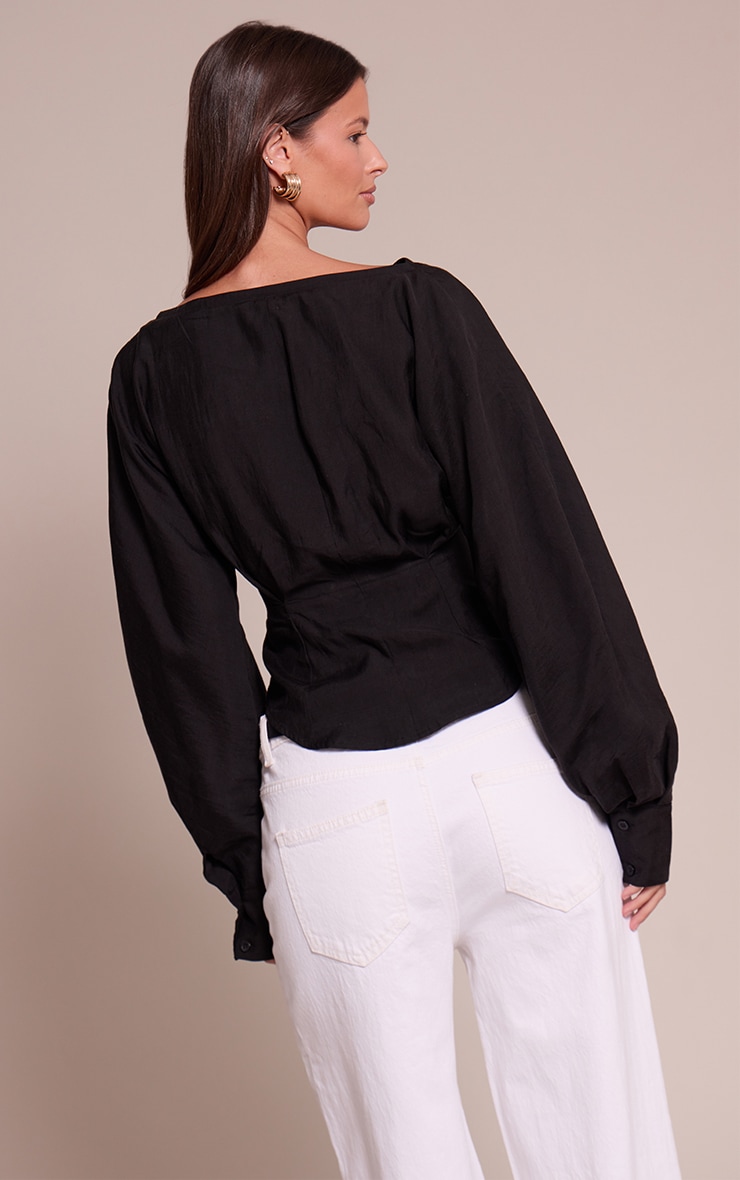 Black Collarless Detail Long Sleeve Shirt image 2