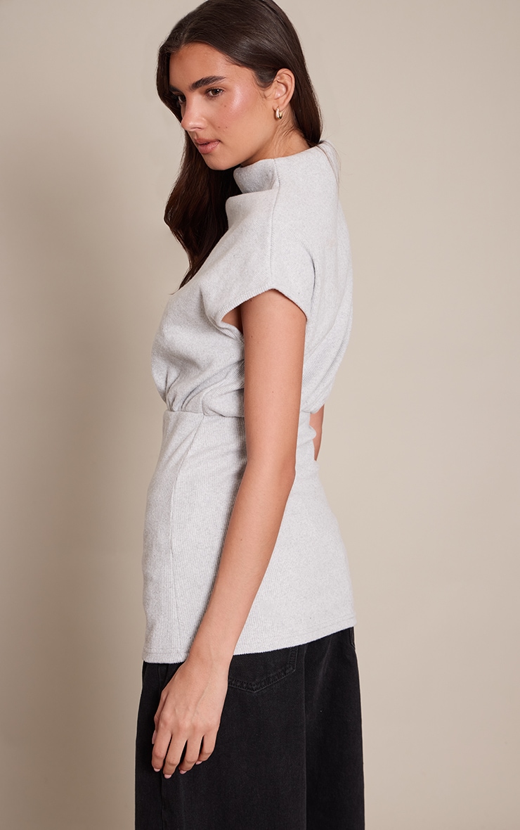 Light Grey Brushed Rib Cap Sleeve Top image 2