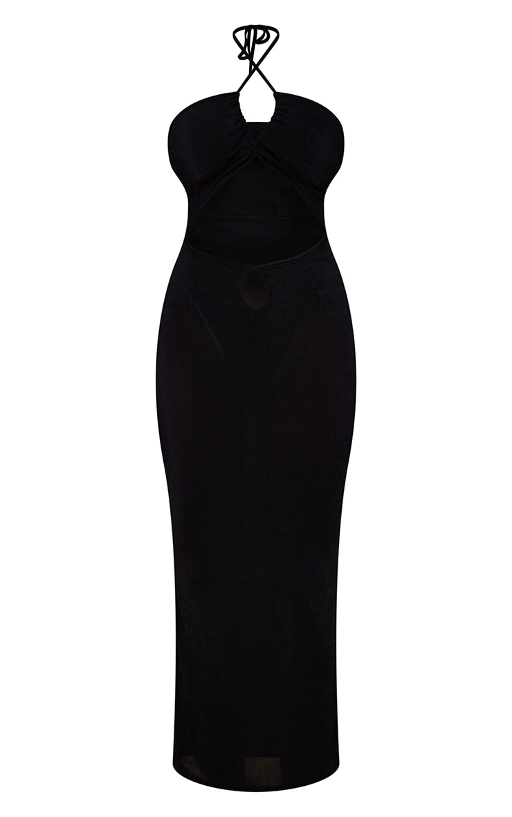 Shape Black Textured Slinky Lace Up Cut Out Midaxi Dress image 5