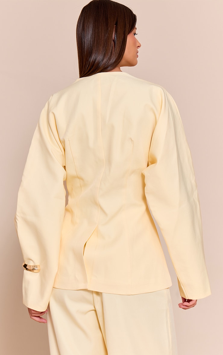  Butter Cream Premium Woven Tailored Collarless Blazer image 2