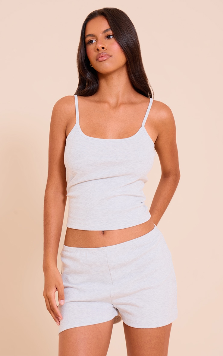  Petite Ash Grey Modal Strappy Ribbed Vest Top image 1