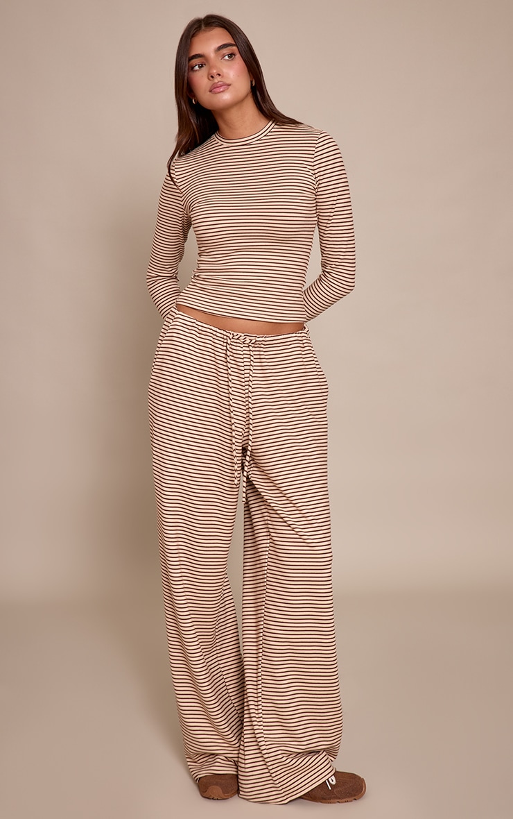Sand Striped Soft Fleece Straight Leg Sweatpants