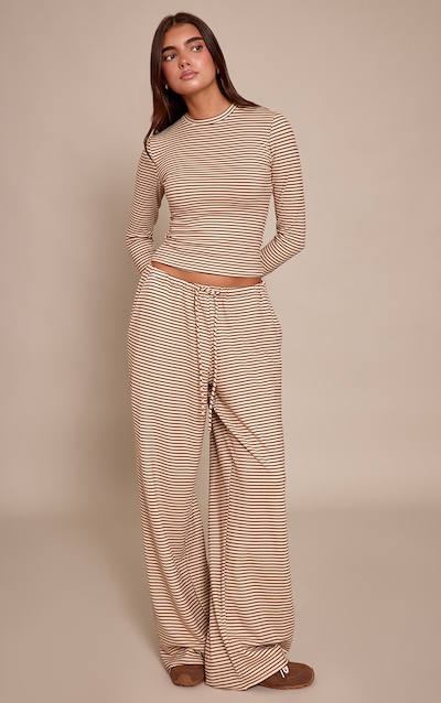 Sand Striped Soft Fleece Straight Leg Track Pants