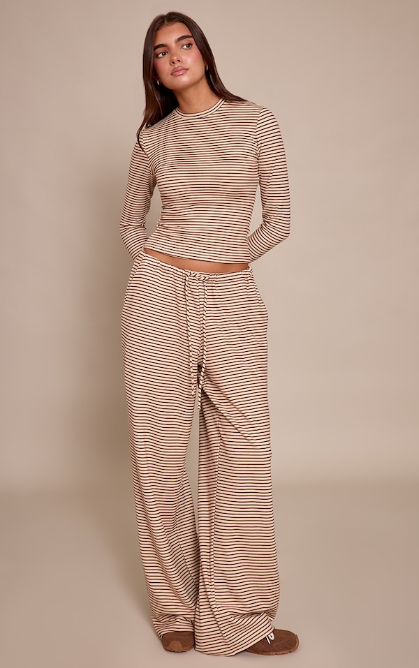 Sand Striped Soft Fleece Straight Leg Track Pants