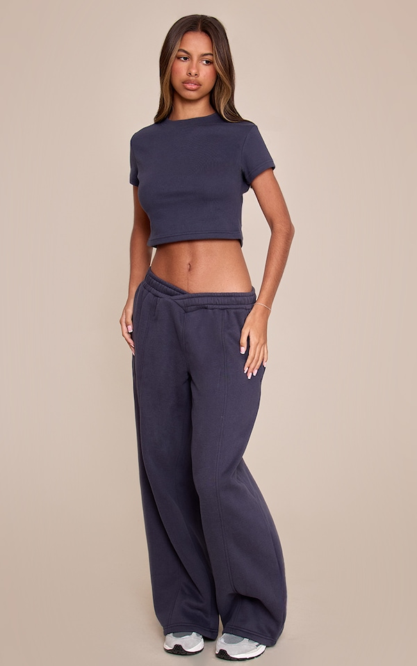 Petite Navy Asymmetric Waistband Sweatpants