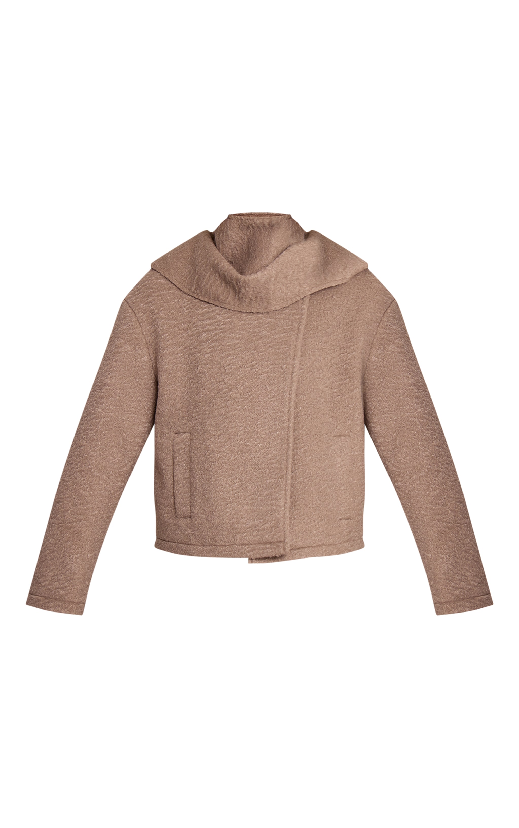 Manteau bouclé taupe à détail écharpe image 5