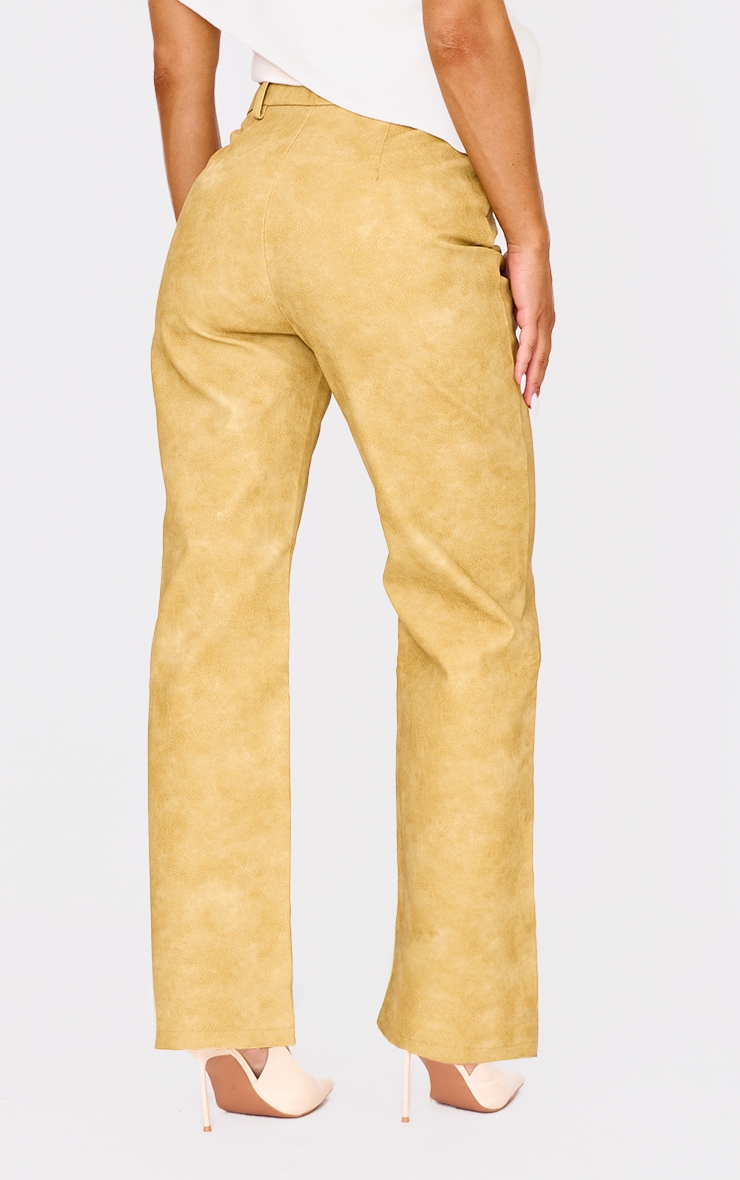 Mustard Washed Faux Leather Cropped Straight Leg Trousers image 3