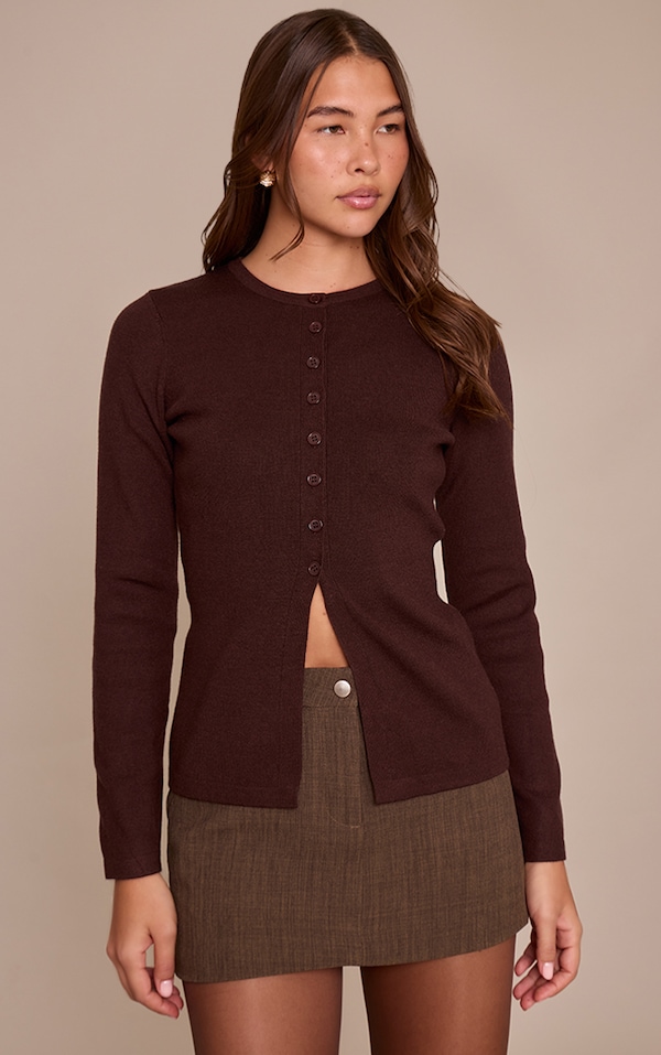 Chocolate Rib Knitted Button Down Cardigan 