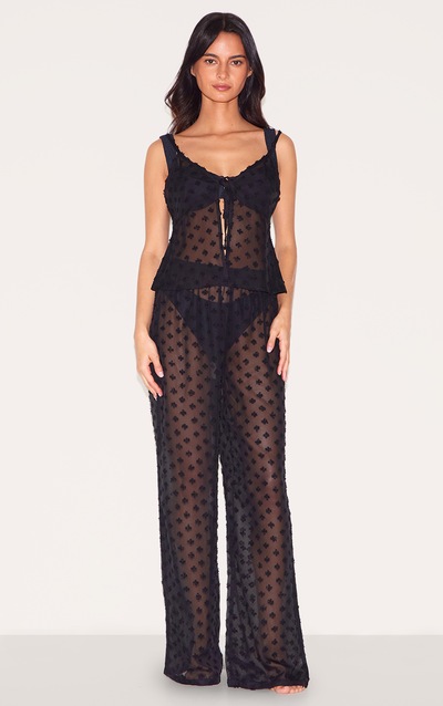 Pantalon large de plage texturé noir