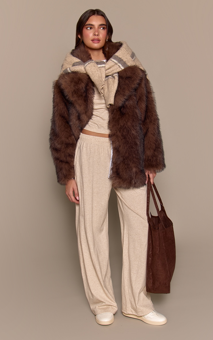 Oatmeal Marl Cotton Contrast Cuff Long Sleeve Top image 3