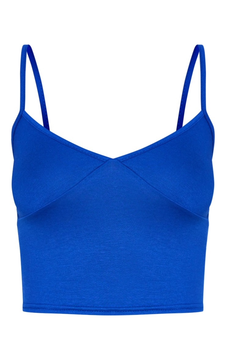 Tall Blue Plunge Cropped Strappy Tank Top image 5