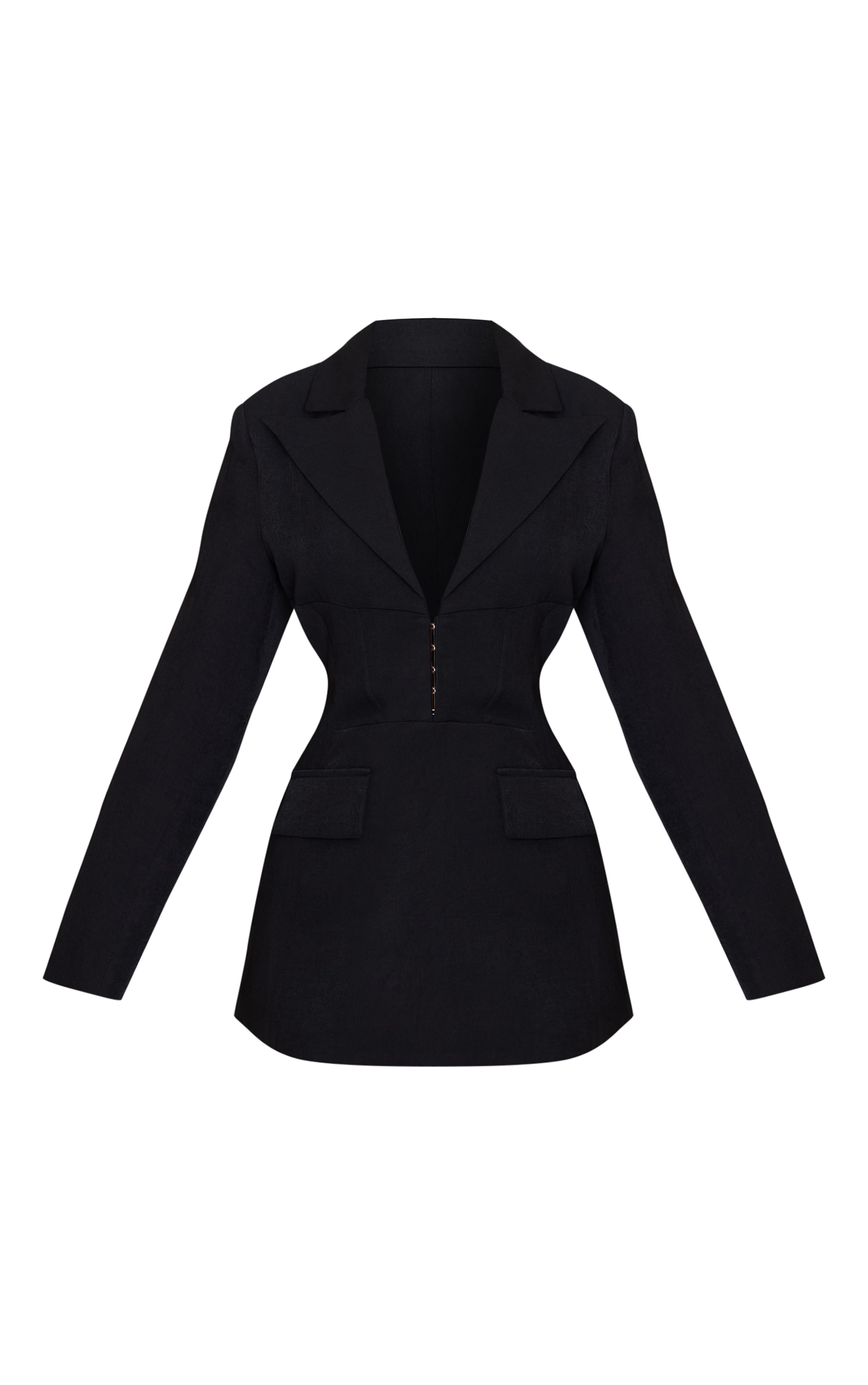 Petite Robe blazer ajustée noire à agrafes et oeillets image 5