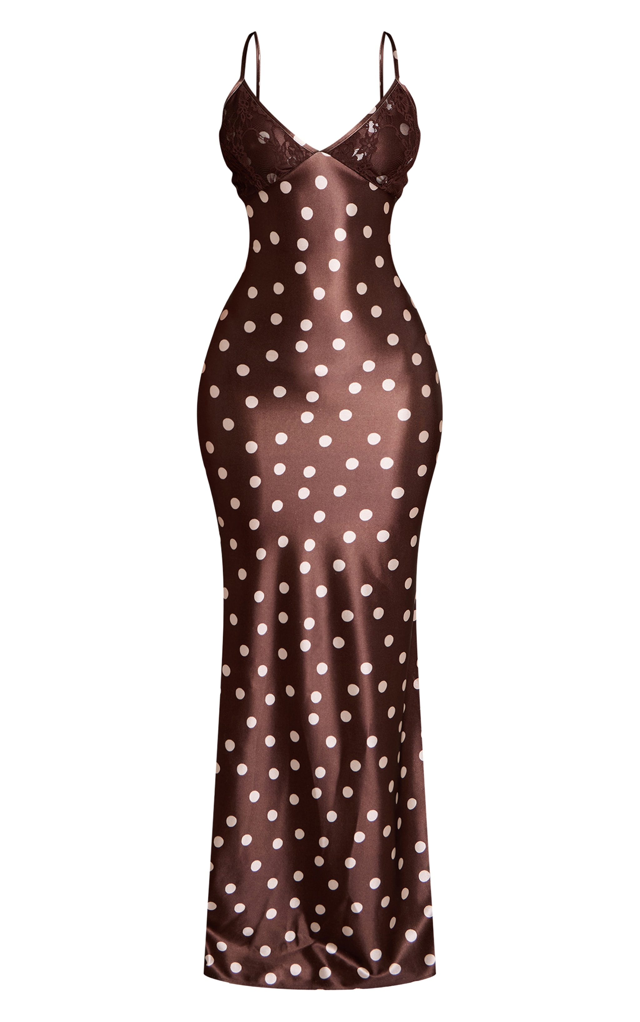 Petite Chocolate Polka Dot Lace Detail Maxi Dress image 5