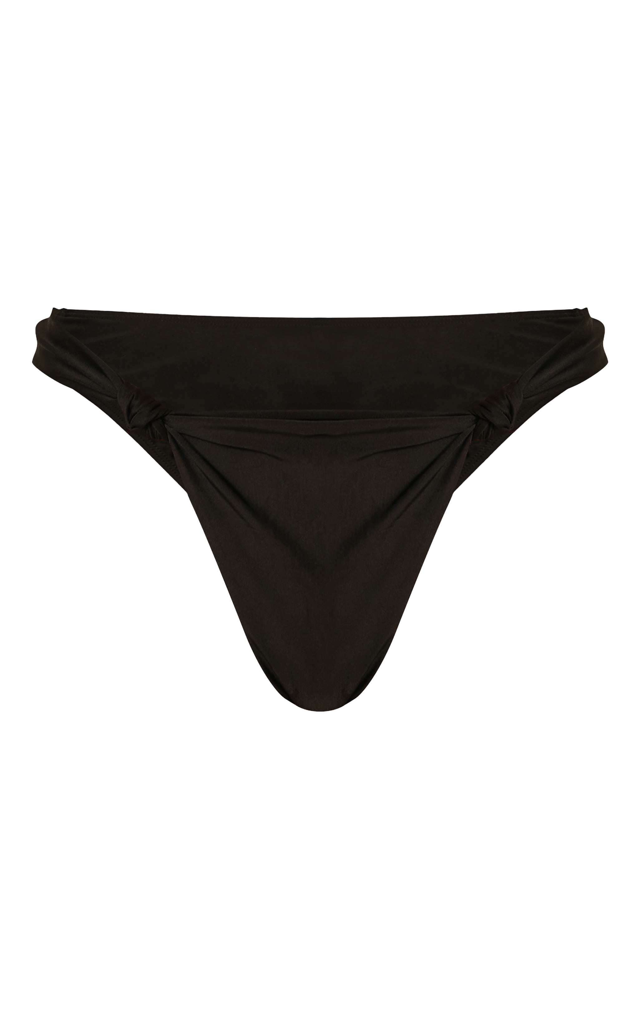 Black Ruched Knot Detail Tanga Bikini Bottoms image 5