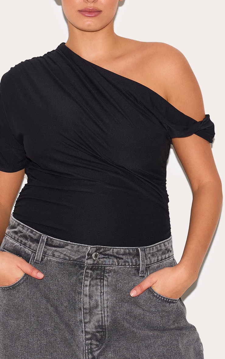 Plus Black Soft Touch Twist Detail Bodysuit image 4