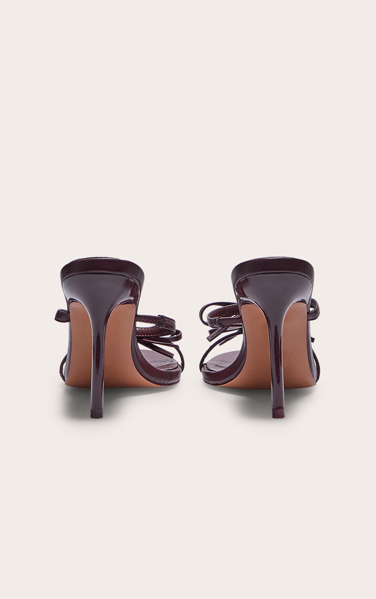 Burgundy Pu Round Toe Bow Strap High Stiletto Heeled Mules image 3