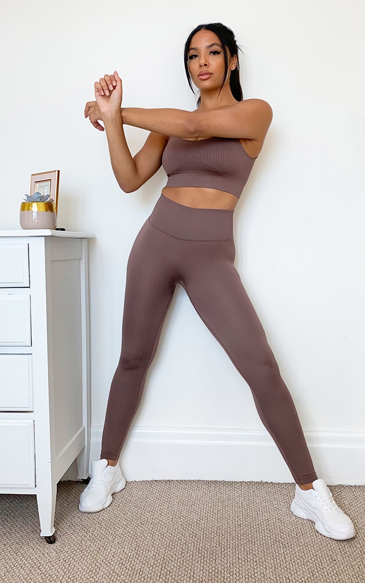 Mocha Ribbed Seamless Sports Legging