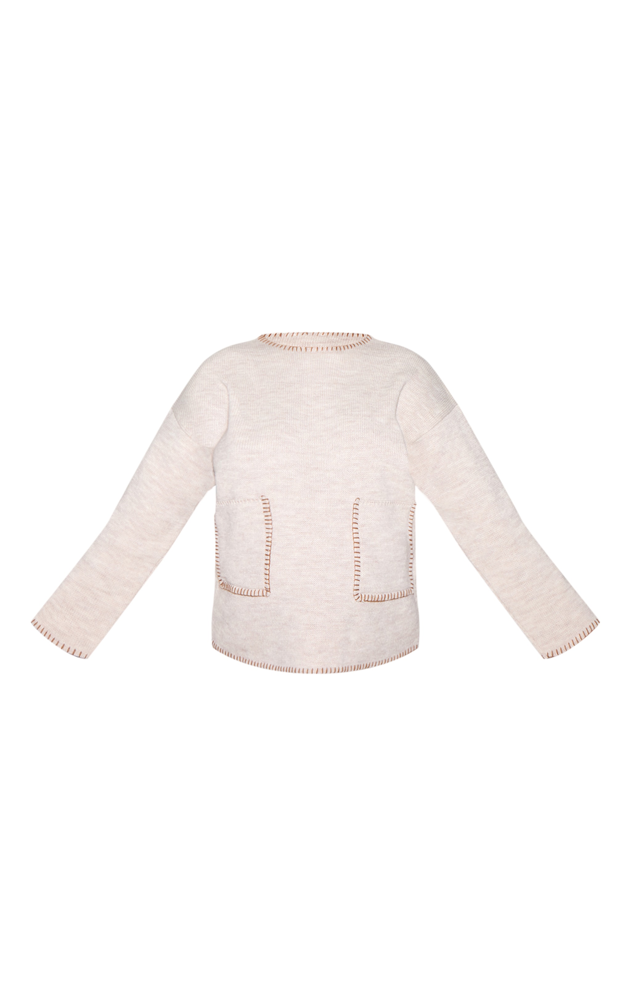 Maternity Oatmeal Knitted Contrast Stitch Pocket Detail Jumper image 5