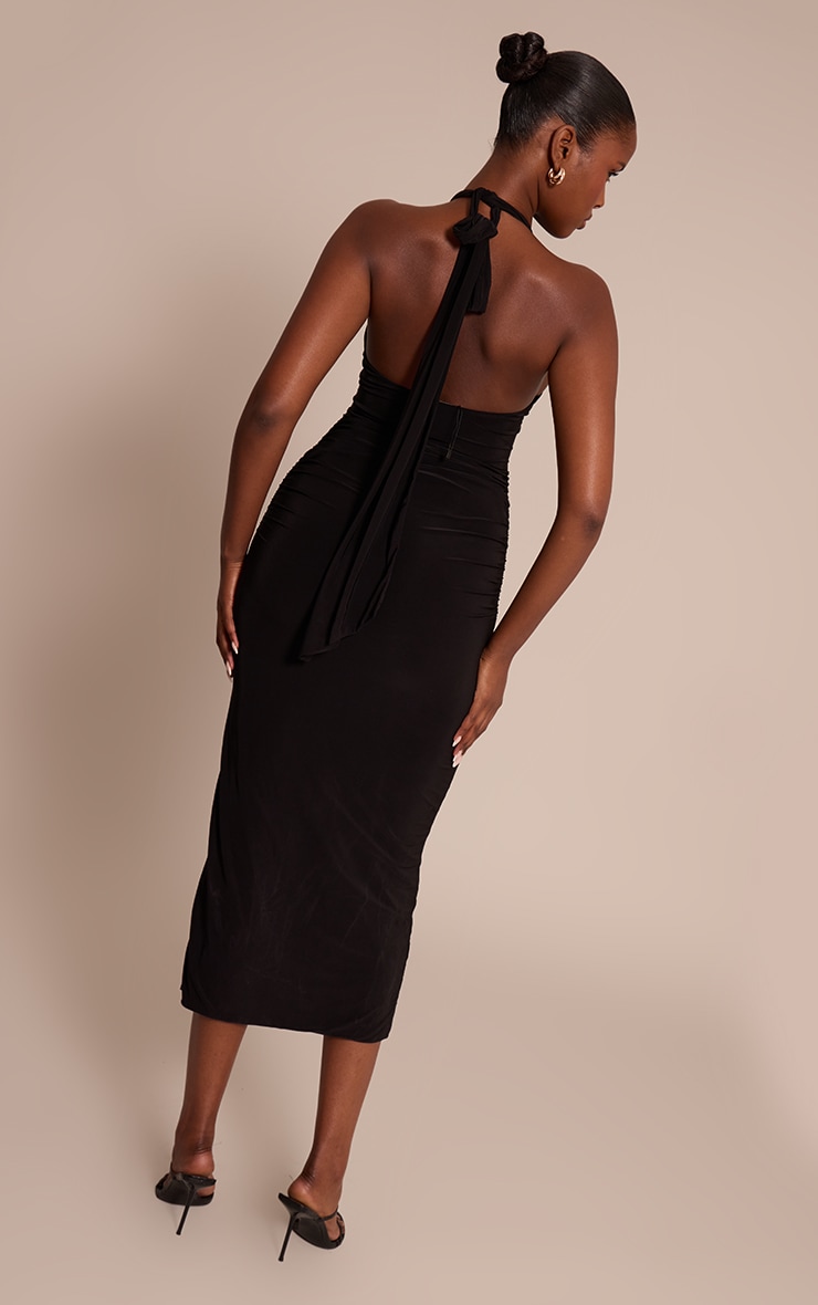 Black Slinky Extreme Plunge Bodycon Maxi Dress. image 2