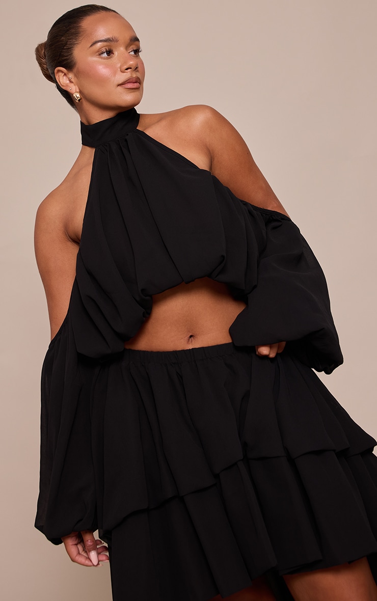 Shape Black Chiffon High Neck Off Shoulder Blouse image 1