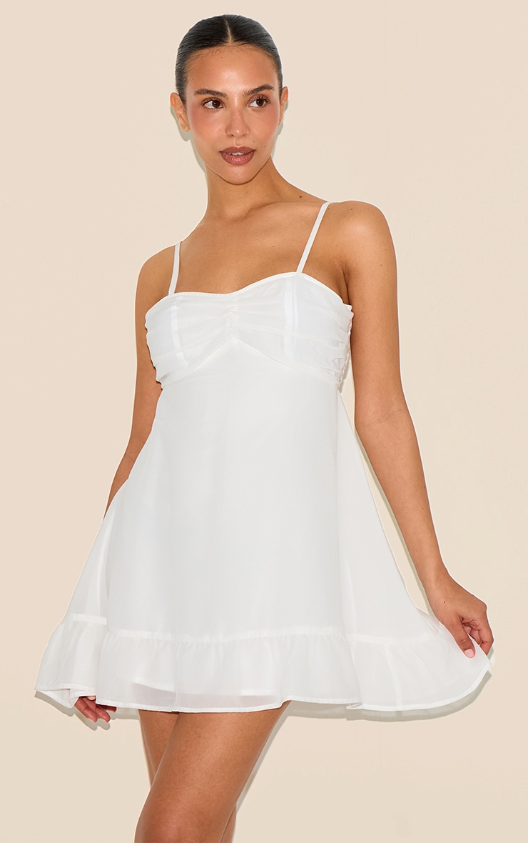 Petite White Chiffon Strappy Flowy Shift Dress image 1