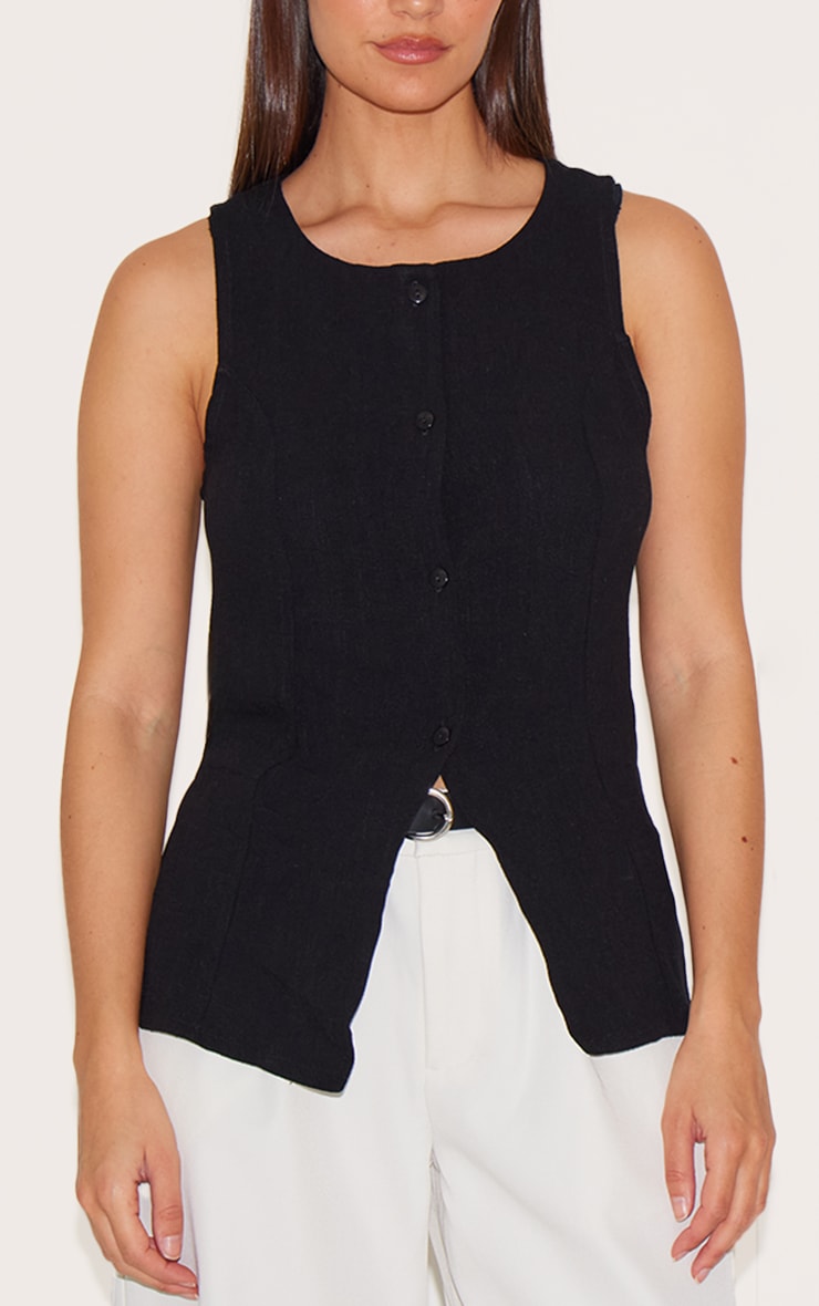 Black Longline Bengaline Vest | Tops | PrettyLittleThing USA