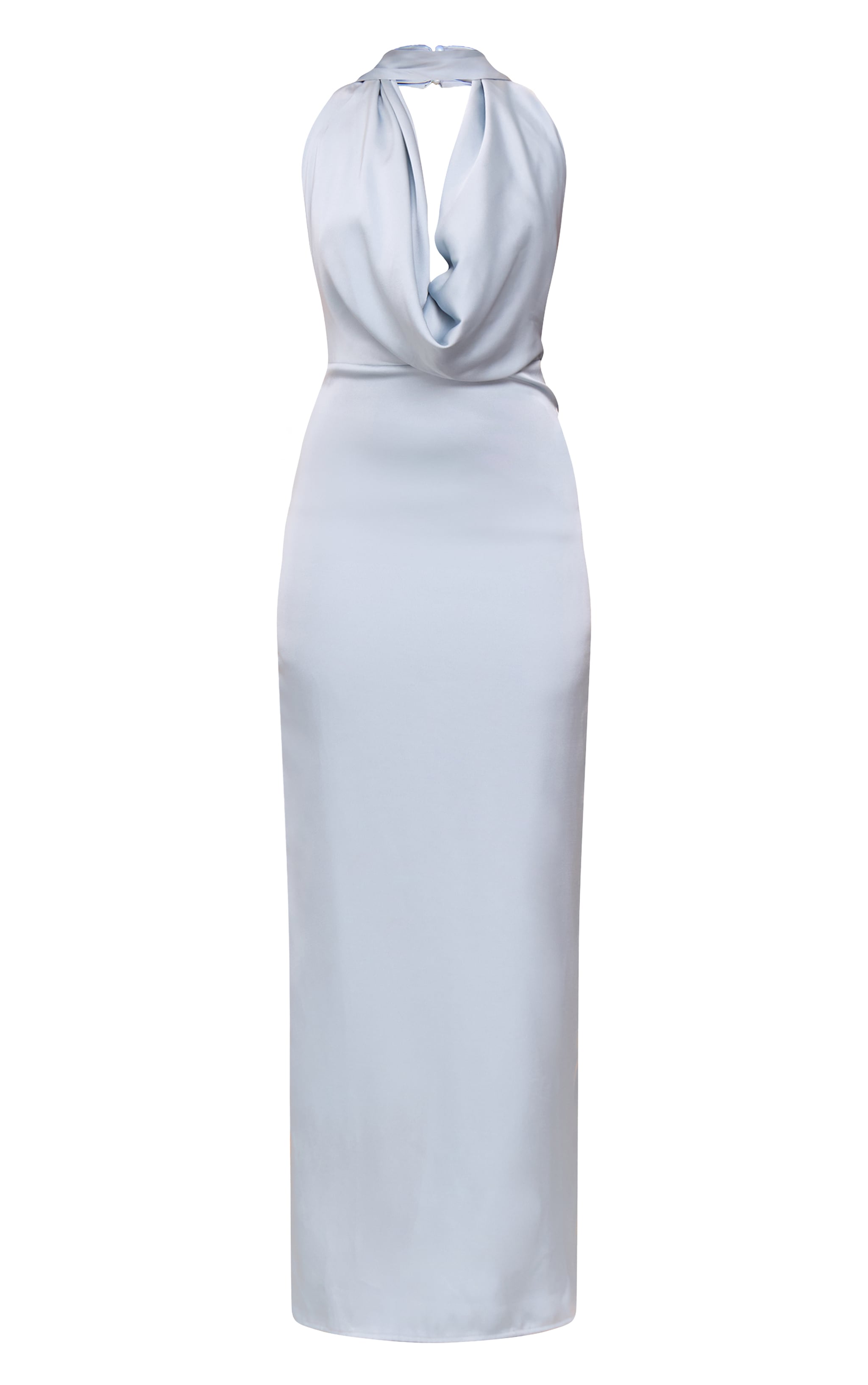 Baby Blue Satin Cowl Neck Drape Maxi Dress image 5