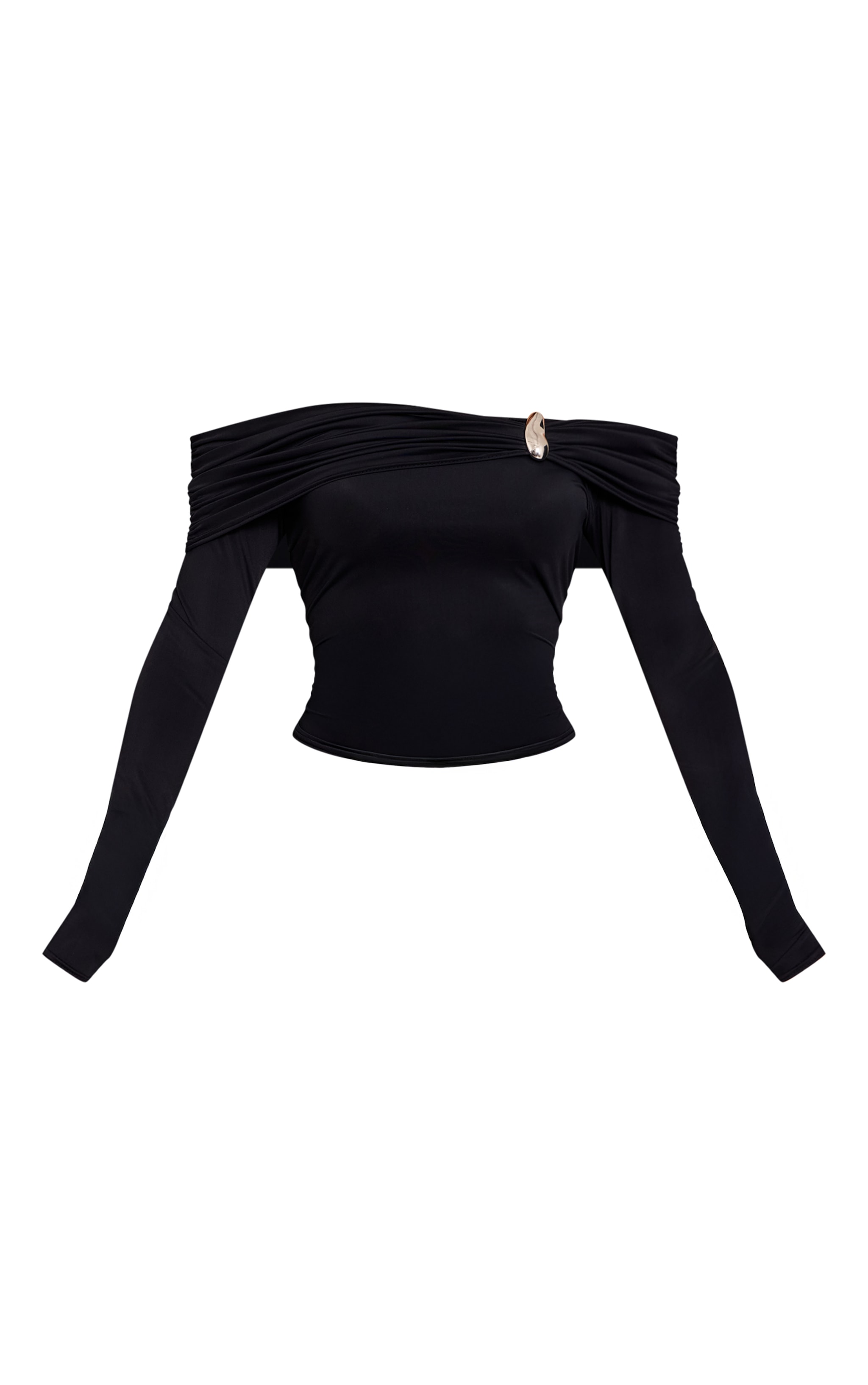 Chocolate Matte Sculpt Trim Detail Bardot Long Sleeve Top image 5