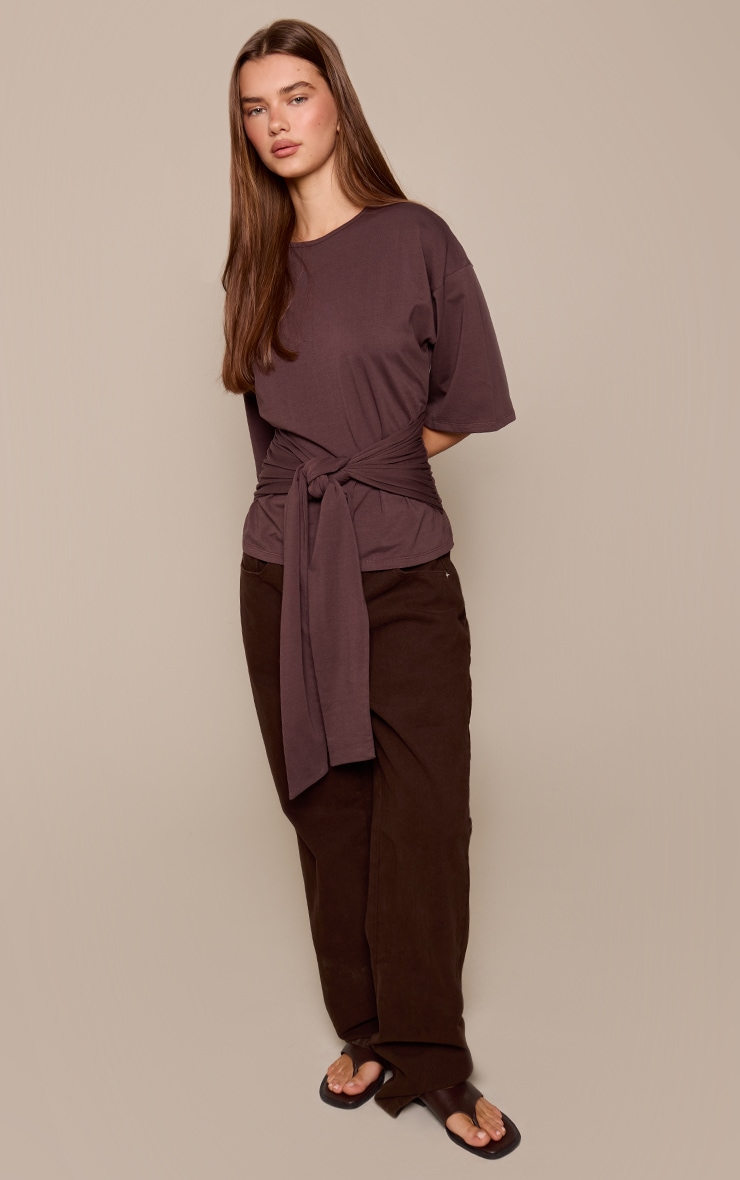 Chocolate Cotton Wrap Detail T-Shirt   image 3
