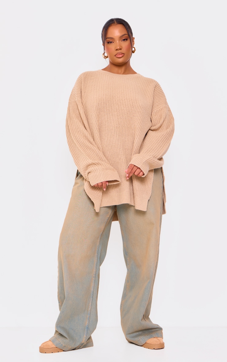 Plus Stone Round Neck Side Split Sweater image 3