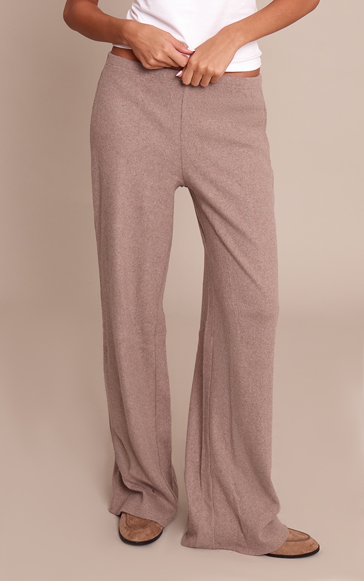 Light Brown Slouchy Thick Brushed Rib Pants image 2