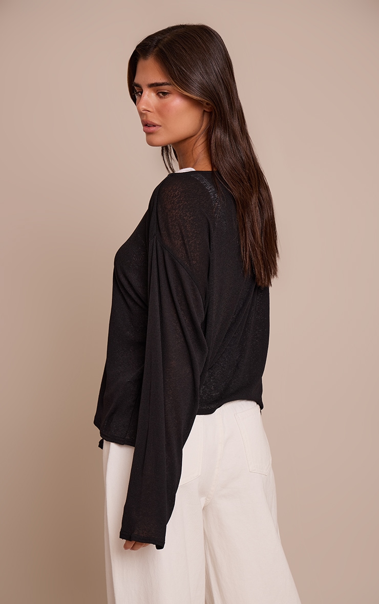 Black Oversized Burnout Mesh Long Sleeve Top  image 2