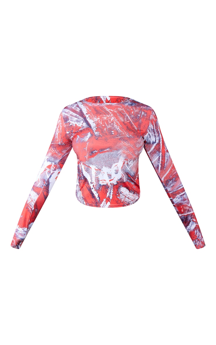 Cherry Red Abstract Printed Soft Touch Long Sleeve Top image 5