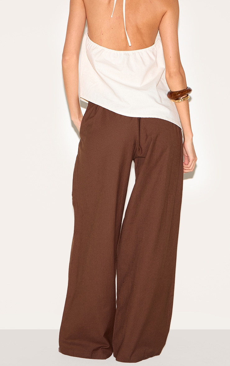 Pantalon à taille cordon coulissant en coton chocolat foncé image 3