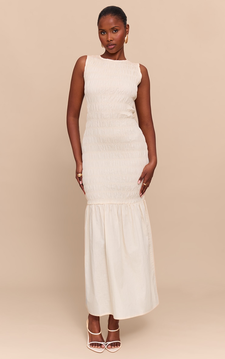Natural Shirred Detail Drop Waist Maxi Dress image 1