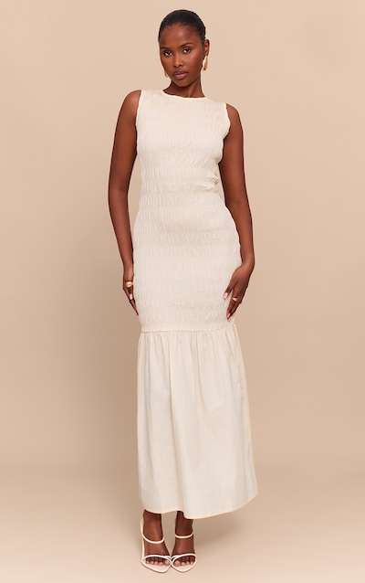 Natural Shirred Detail Drop Waist Maxi Dress